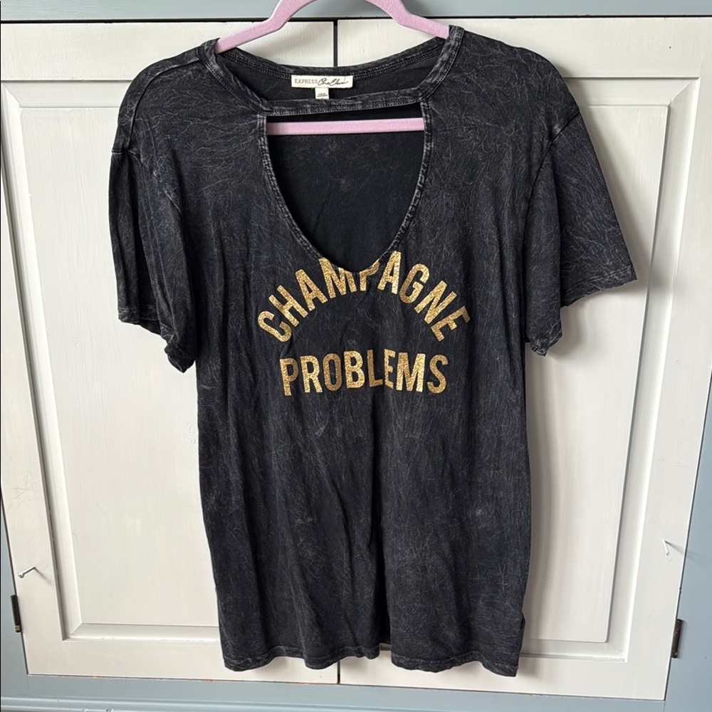 Express CHAMPAGNE PROBLEMS Black Mineral Washed Graphic Tee Size M Taylor Swift - Picture 2 of 6